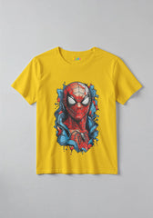0017-spiderman-face_0001_yellow 1 -  Spiderman Face Kids Superhero T-Shirt for Boys & Girls -  Kiddo.pk