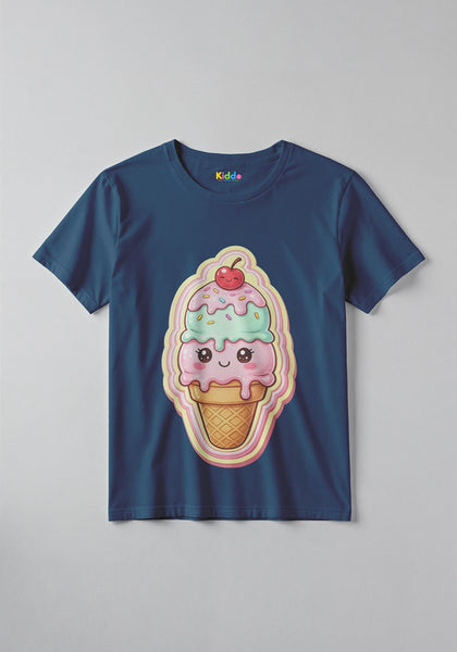 003-Icecream-navy-blue 1 -  Ice Cream Fun Graphic Kids T-Shirt For Girls -  Kiddo.pk