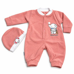 Newborn Elephant Peach Polar Fleece Romper Set with Matching Cap