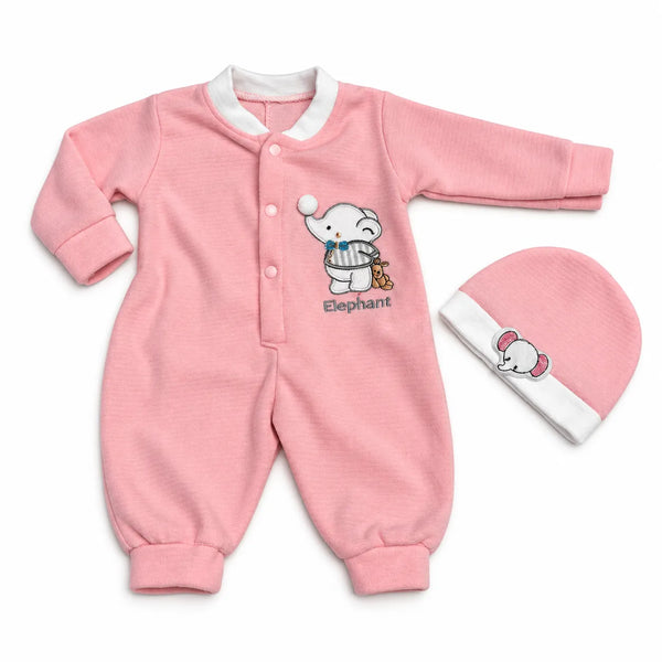 Newborn Elephant Pink Polar Fleece Romper Set with Matching Cap