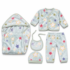 Newborn Baby Blue Star Fleece Winter | 5-Piece Baby Outfit
