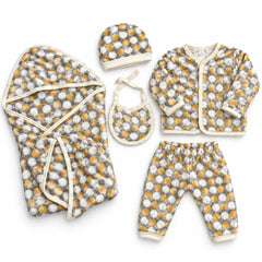 Newborn Dotted Yellow Polar Fleece Set | 5-Piece Baby Outfit