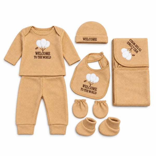 Newborn Welcome Beige Polar Fleece Set | 7-Piece Baby Winter Set