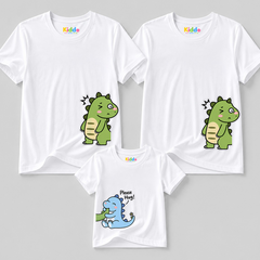 Dino Baby Mother, Father & Daughter Matching T-Shirt Bundle - White