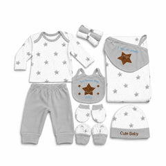 Newborn Grey Star Polar Fleece Winter Set | 11-Piece Baby Outfit Set