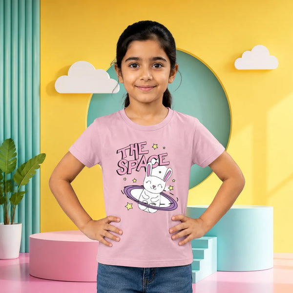 Space Bunny Cartoon Kids Graphic T-Shirt for Girls