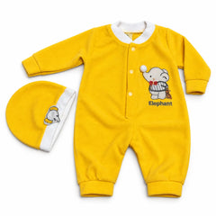 Newborn Elephant Yellow Polar Fleece Romper with Matching Cap