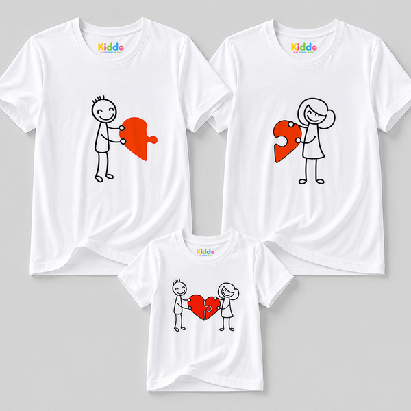 Cut Heart Mother, Father & Son Matching T-Shirt Bundle - White
