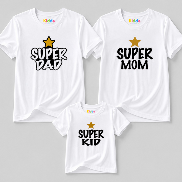 Super Kid Mother, Father & Son Matching T-Shirt Bundle - White