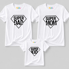 Super Mother, Father & Daughter Matching T-Shirt Bundle - White