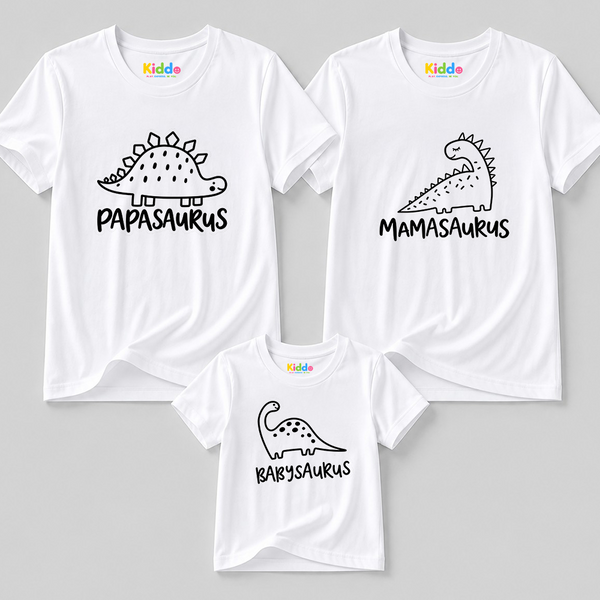 Dino Family Mother, Father & Son Matching T-Shirt Bundle - White