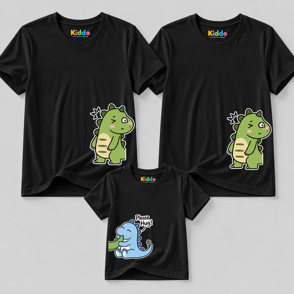 Dino Baby Mother, Father & Daughter Matching T-Shirt Bundle - Black