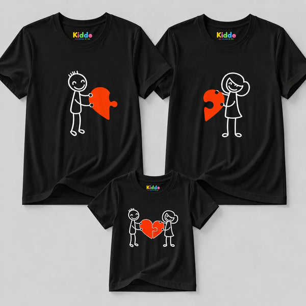 Cut Heart Mother, Father & Son Matching T-Shirt Bundle - Black