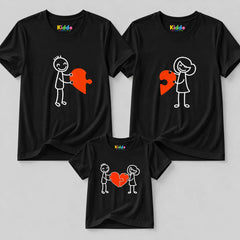 Cut Heart Mother, Father & Son Matching T-Shirt Bundle - Black