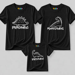 Dino Family Mother, Father & Son Matching T-Shirt Bundle - Black