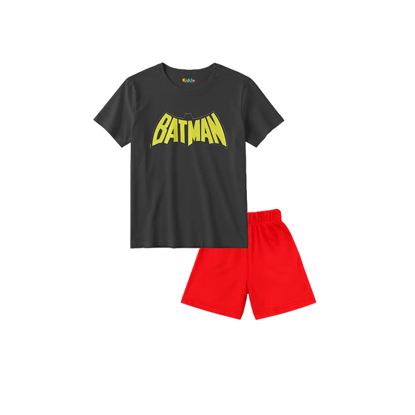 Batman Logo Black Shirt + Red Shorts Bundle