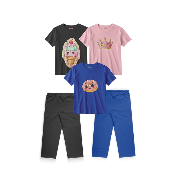Ice Cream, Crown and Donut 3-Shirt + 2 Trousers Bundle