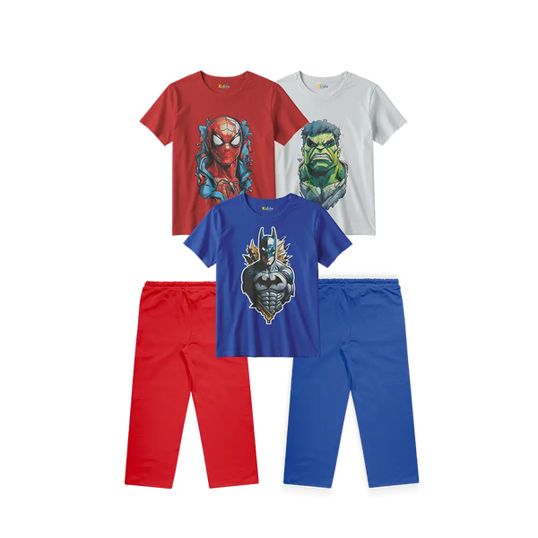 Spider-Man, Hulk and Batman 3-Shirt + 2 Trousers Bundle