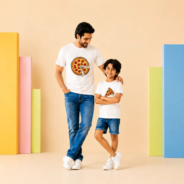 Pizza Father & Son Matching T-Shirt Bundle - White