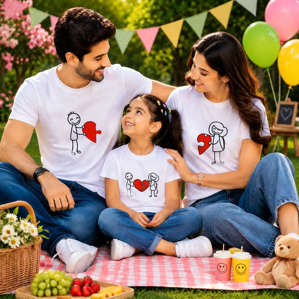 Cut Heart Mother, Father & Son Matching T-Shirt Bundle - White