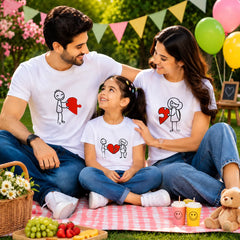Cut Heart Mother, Father & Son Matching T-Shirt Bundle - White