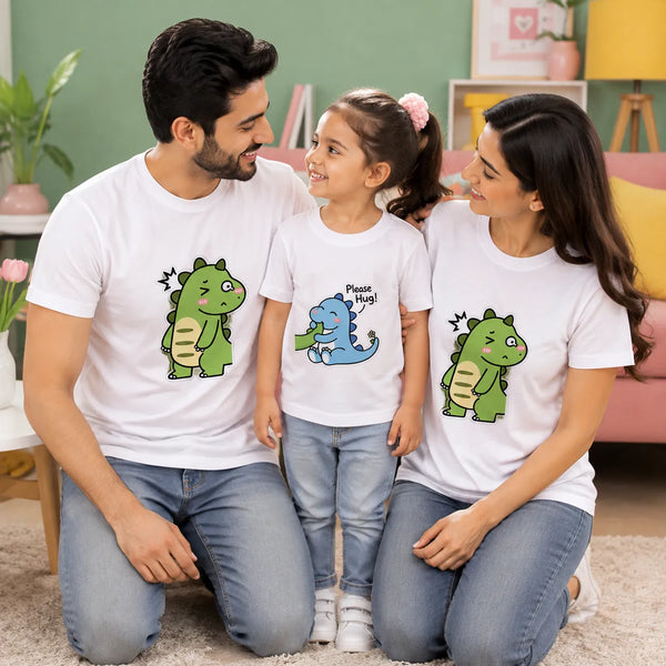 Dino Baby Mother, Father & Daughter Matching T-Shirt Bundle - White