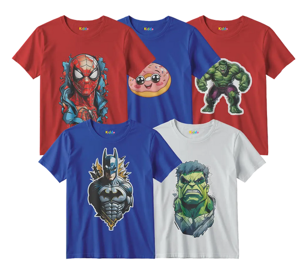 Spider-Man, Donut, Hulk, Batman and Hulk Face 5-Shirt Bundle