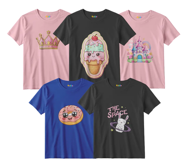 Crown, Ice Cream, Castle, Donut and Space Bunny 5-Shirt Bundle