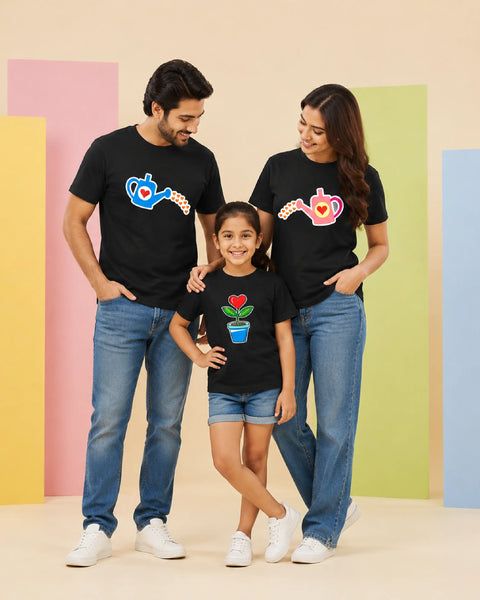 Plant Mother, Father & Daughter Matching T-Shirt Bundle - Black