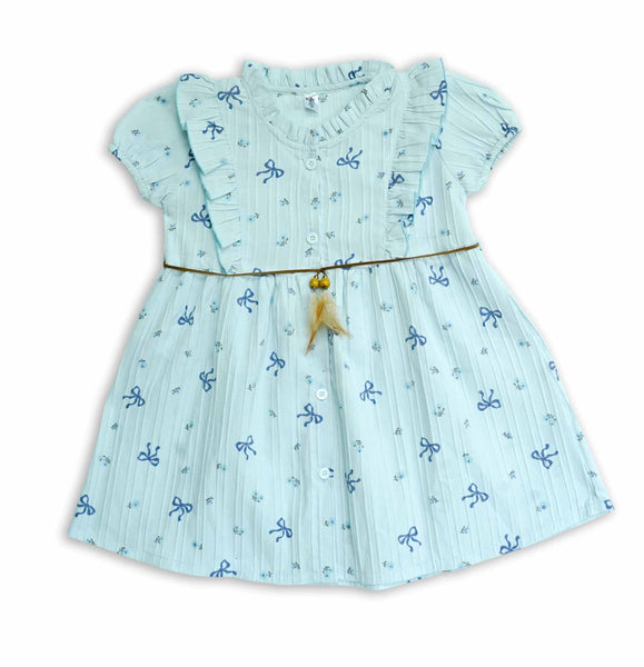 -  Kids Cotton Dress – Blue & Cream/Yellow -  Kiddo Retail
