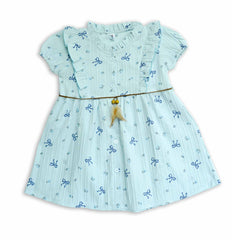 -  Kids Cotton Dress – Blue & Cream/Yellow -  Kiddo Retail