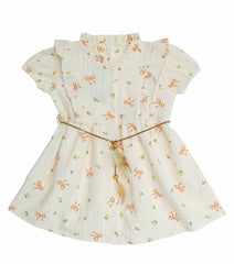 Kids Cotton Dress – Blue & Cream/Yellow