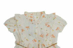 Kids Cotton Dress – Blue & Cream/Yellow