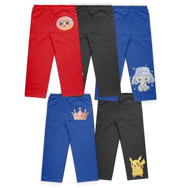Donut, Elephant, Crown, Pikachu and Solid Black 5-Trousers Bundle