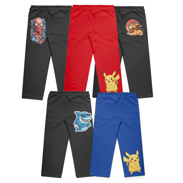 Spider-Man, Pikachu, Lion and Shark 5-Trousers Bundle
