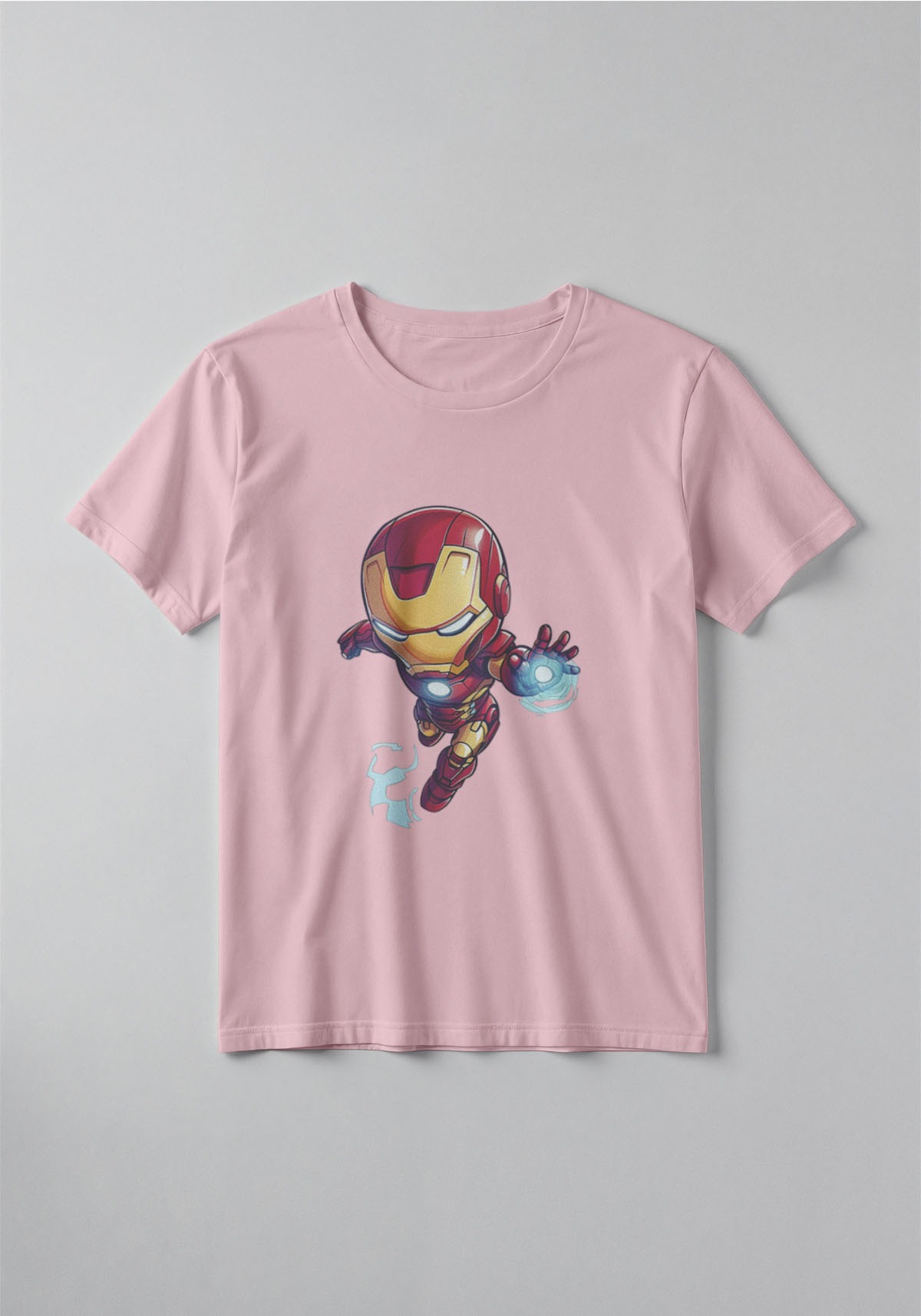 Kids Iron Hero Graphic T-Shirt – Baby Pink | Soft Cotton Summer Tee for Boys & Girls