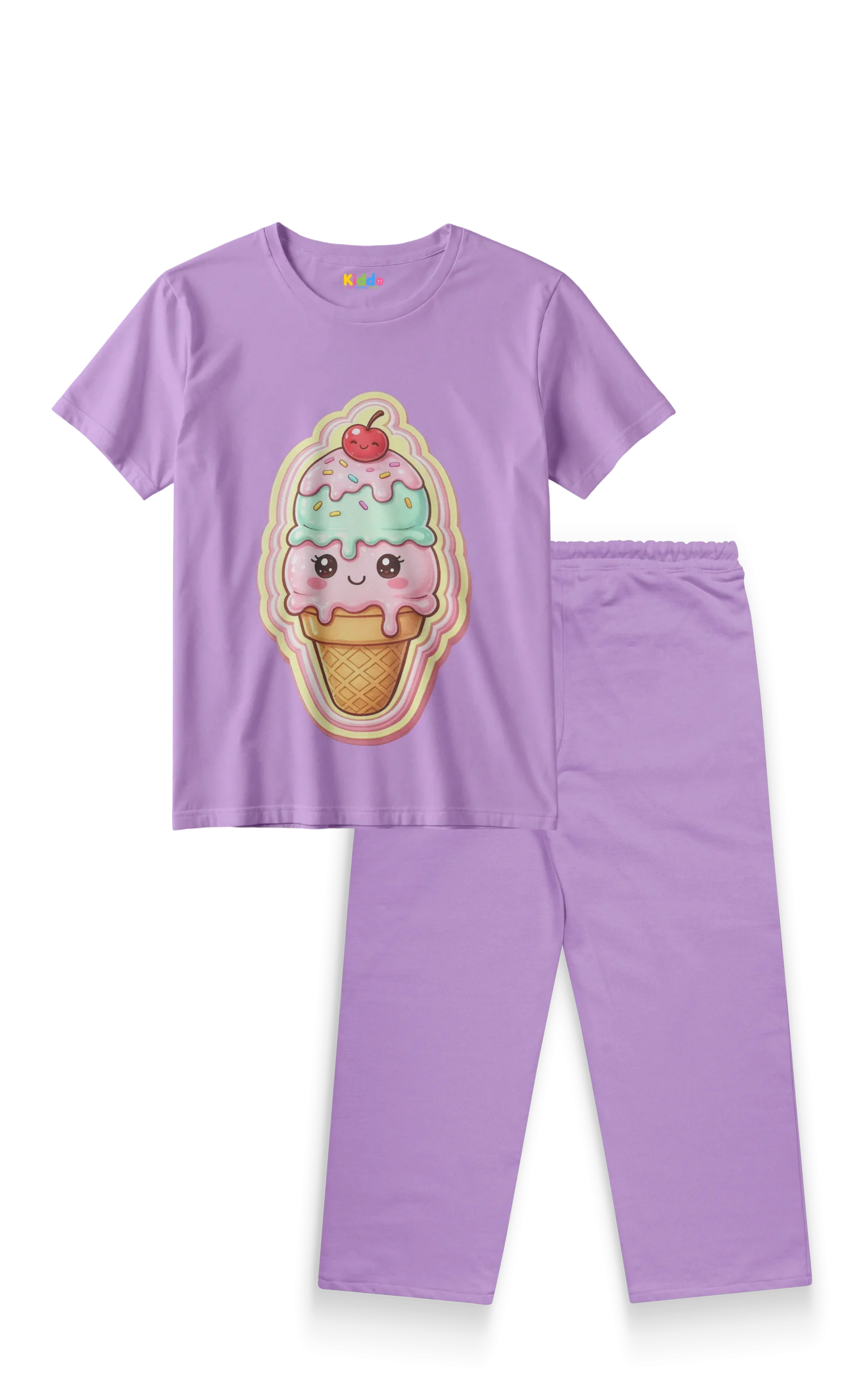 Kids Lilac Ice Cream Printed T-Shirt & Trouser Set