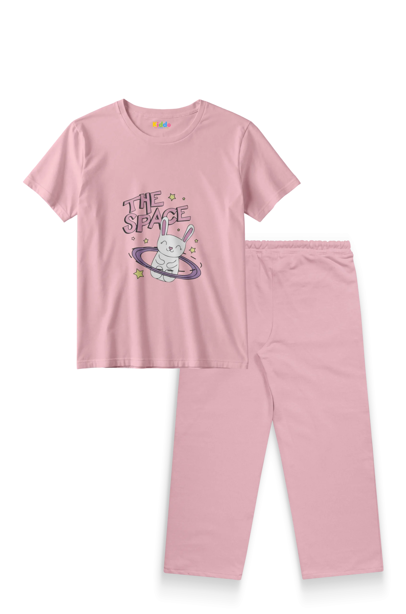 Kids Pink Space Bunny T-Shirt & Trouser Set