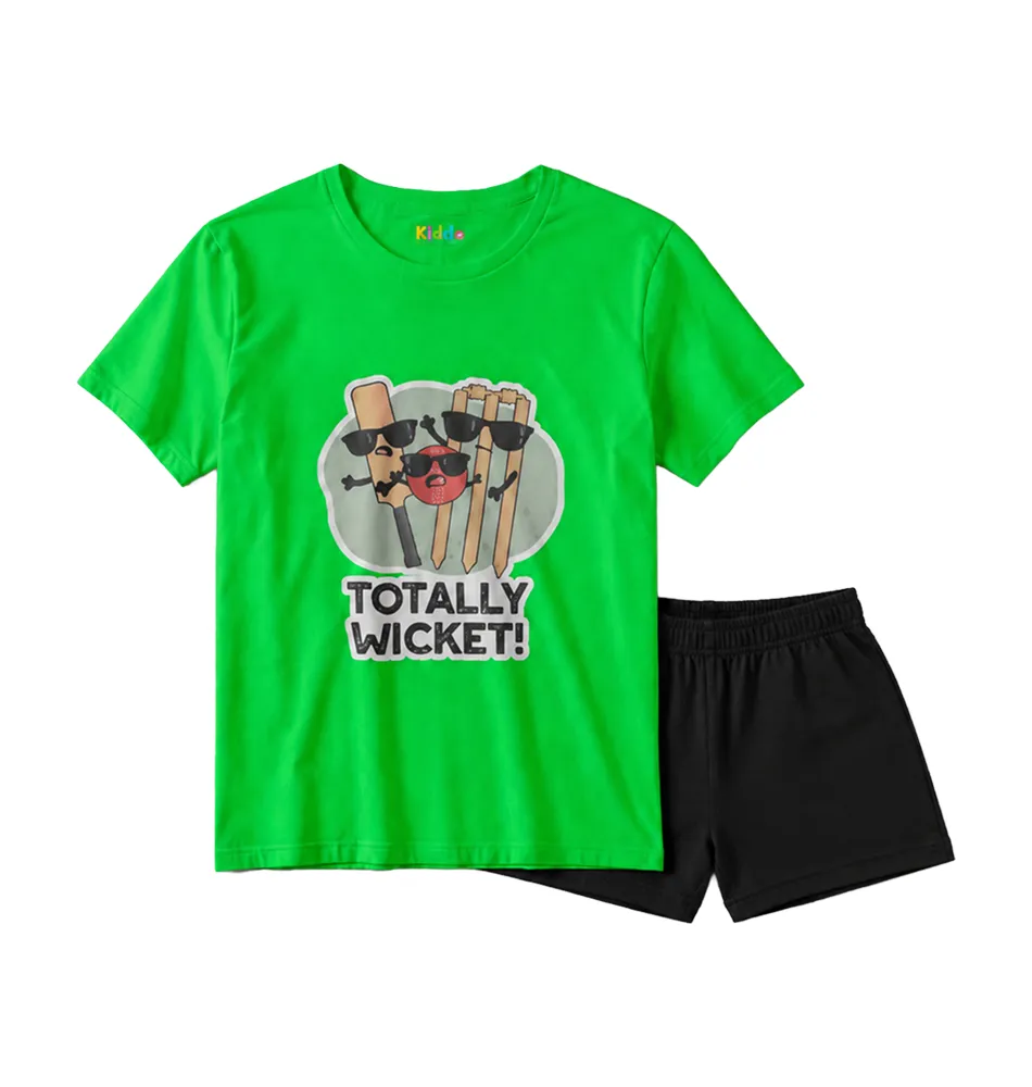Green Totally Wicket Kids T-Shirt & Shorts Set