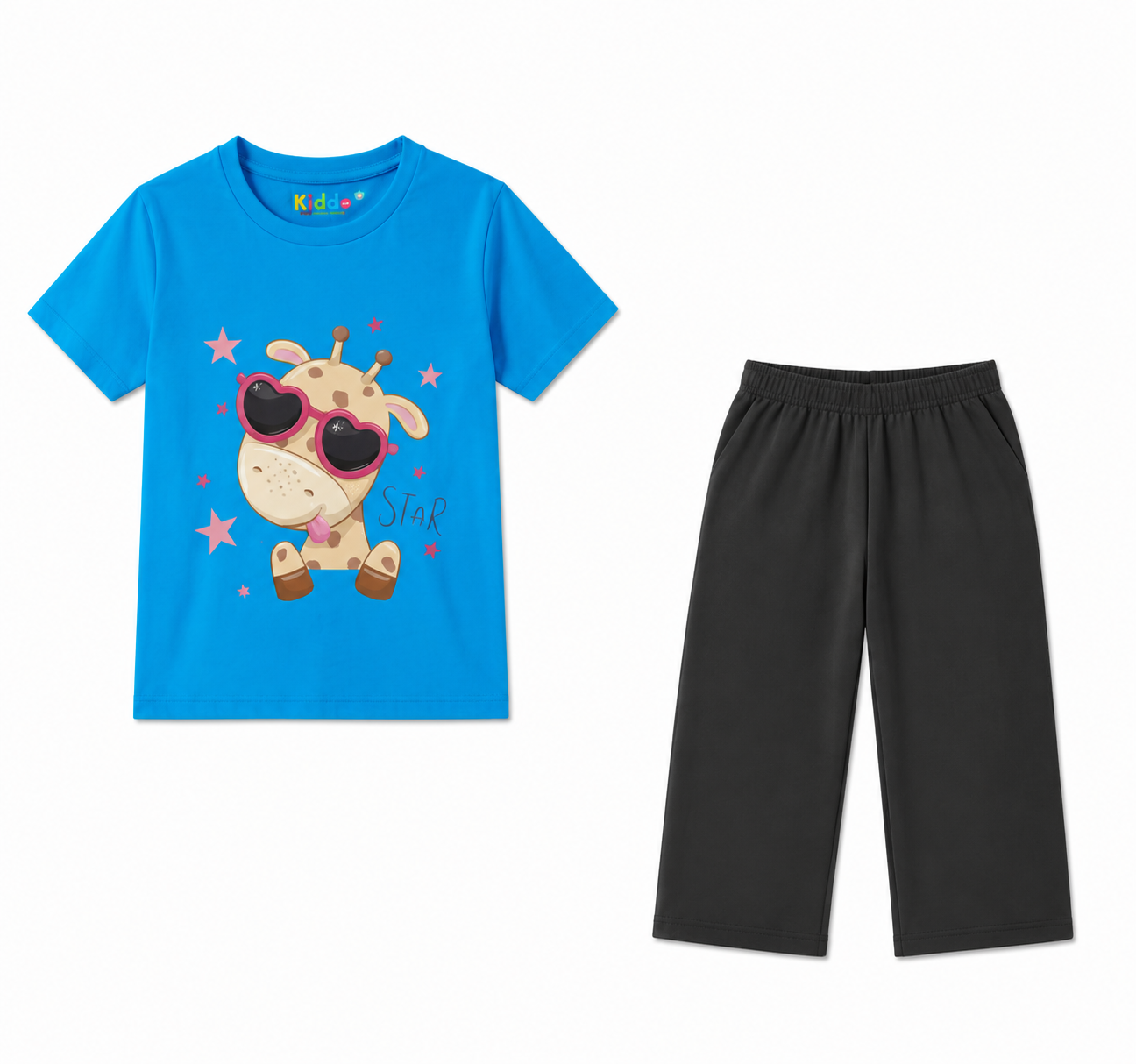 Kids Blue Giraffe T-Shirt & Pants Set