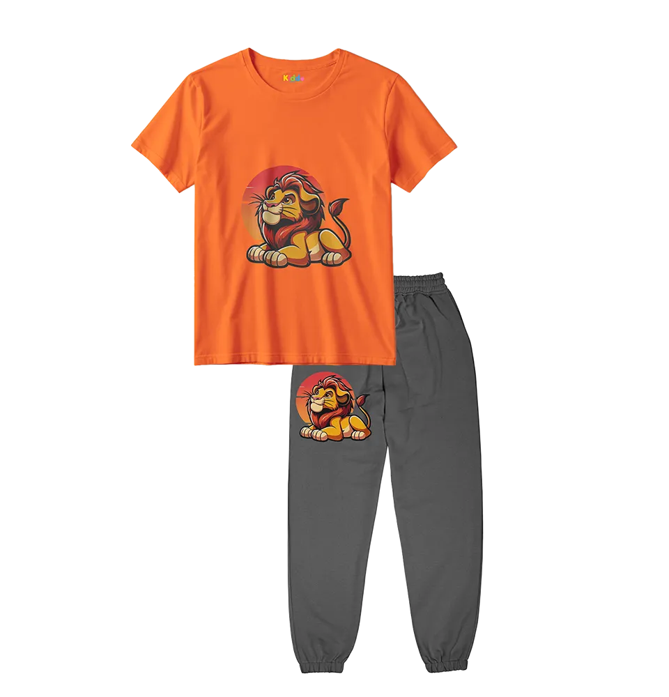 Yellow Cartoon Buddy Orange Kids T-Shirt & Trouser Set