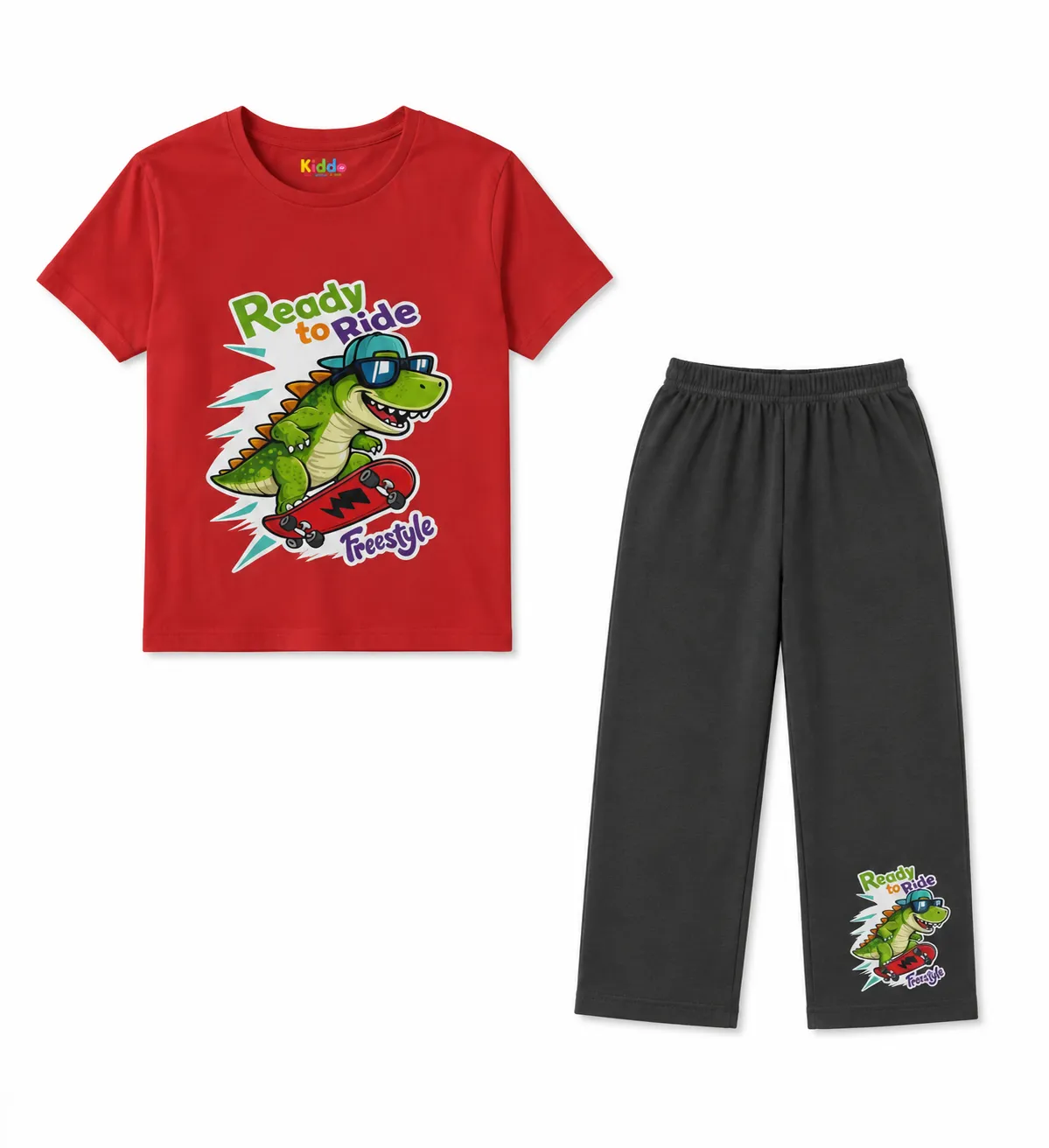 Kids Ready To Ride Co-Ord Set – Red T-Shirt & Black Trouser